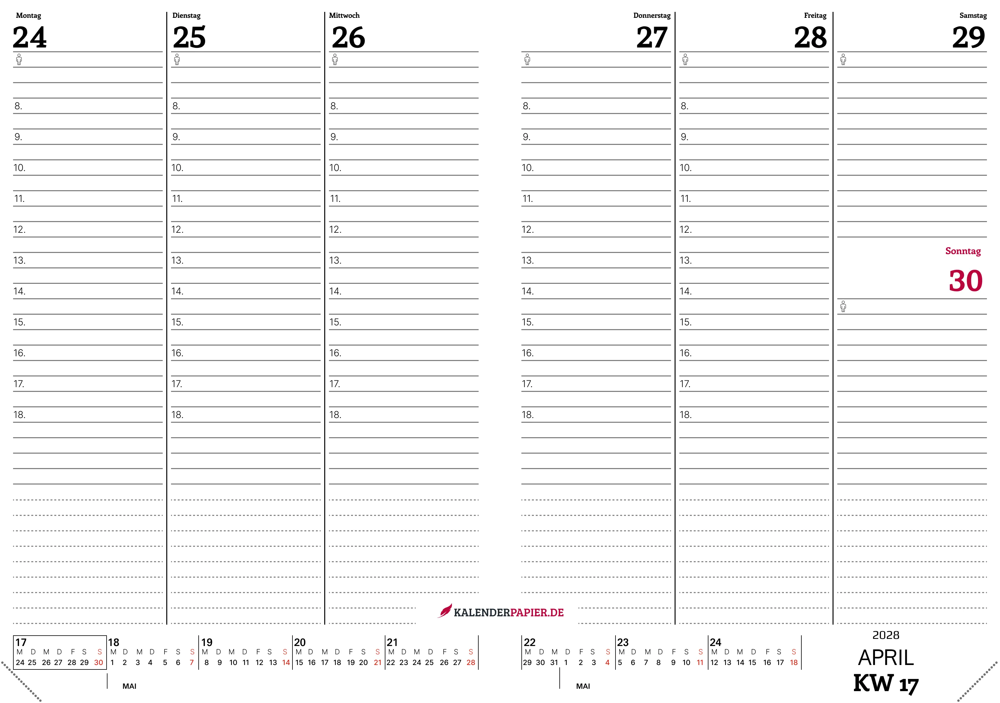 Wochenkalender 2028 Minimalistisch