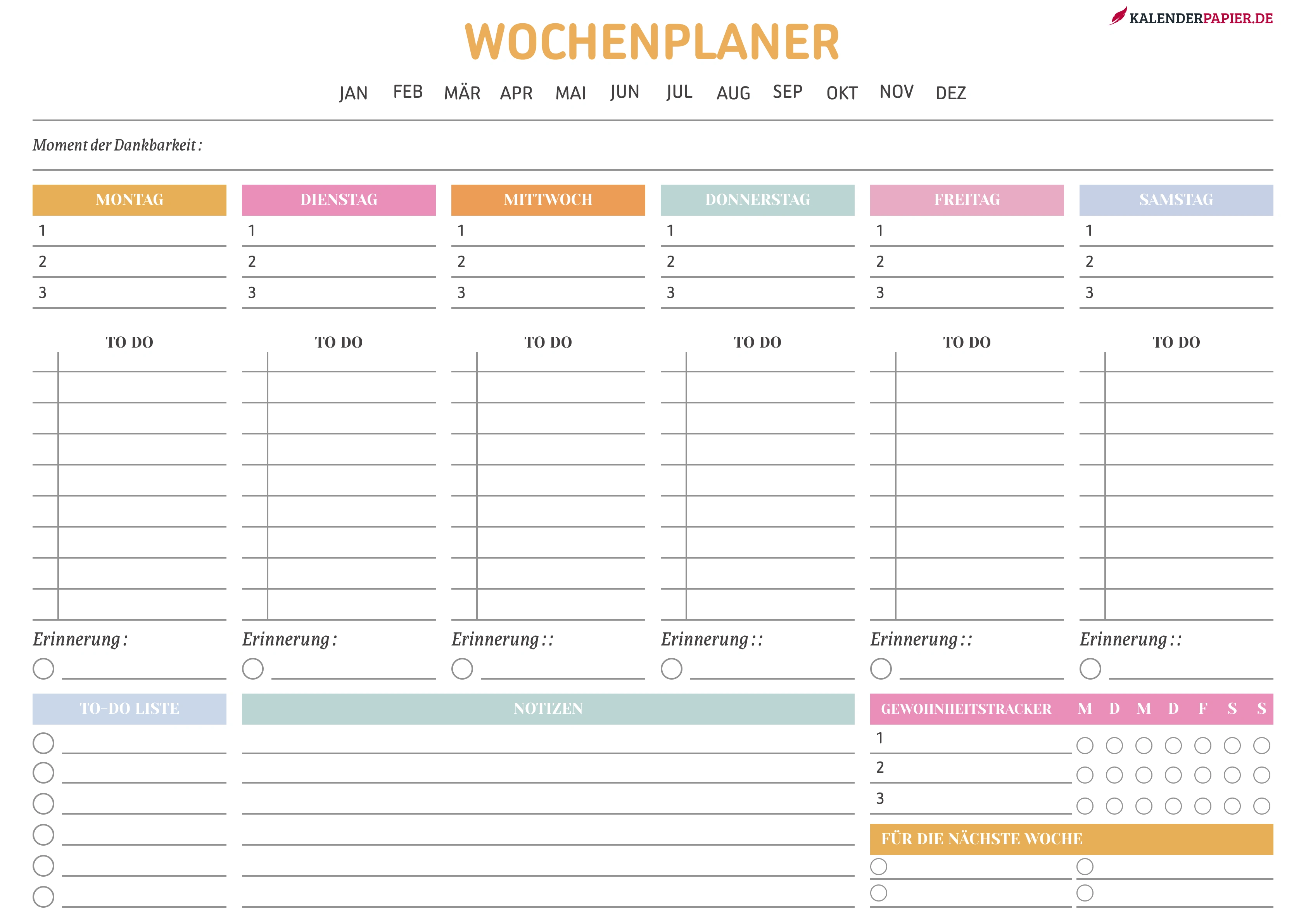 wocheplaner 2026 mit Kalenderwochen