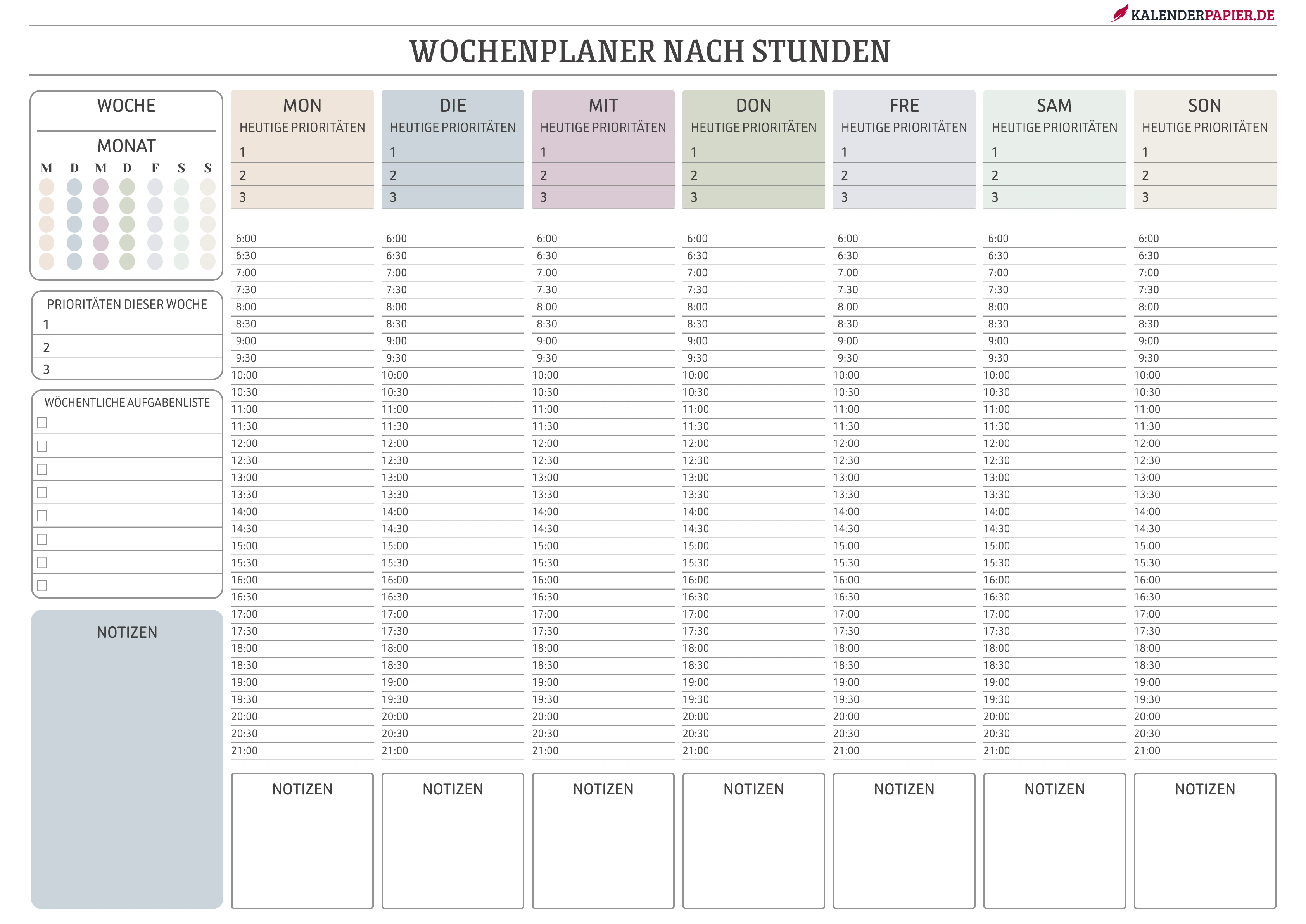wocheplaner 2026 mit Feiertagen Deutschland