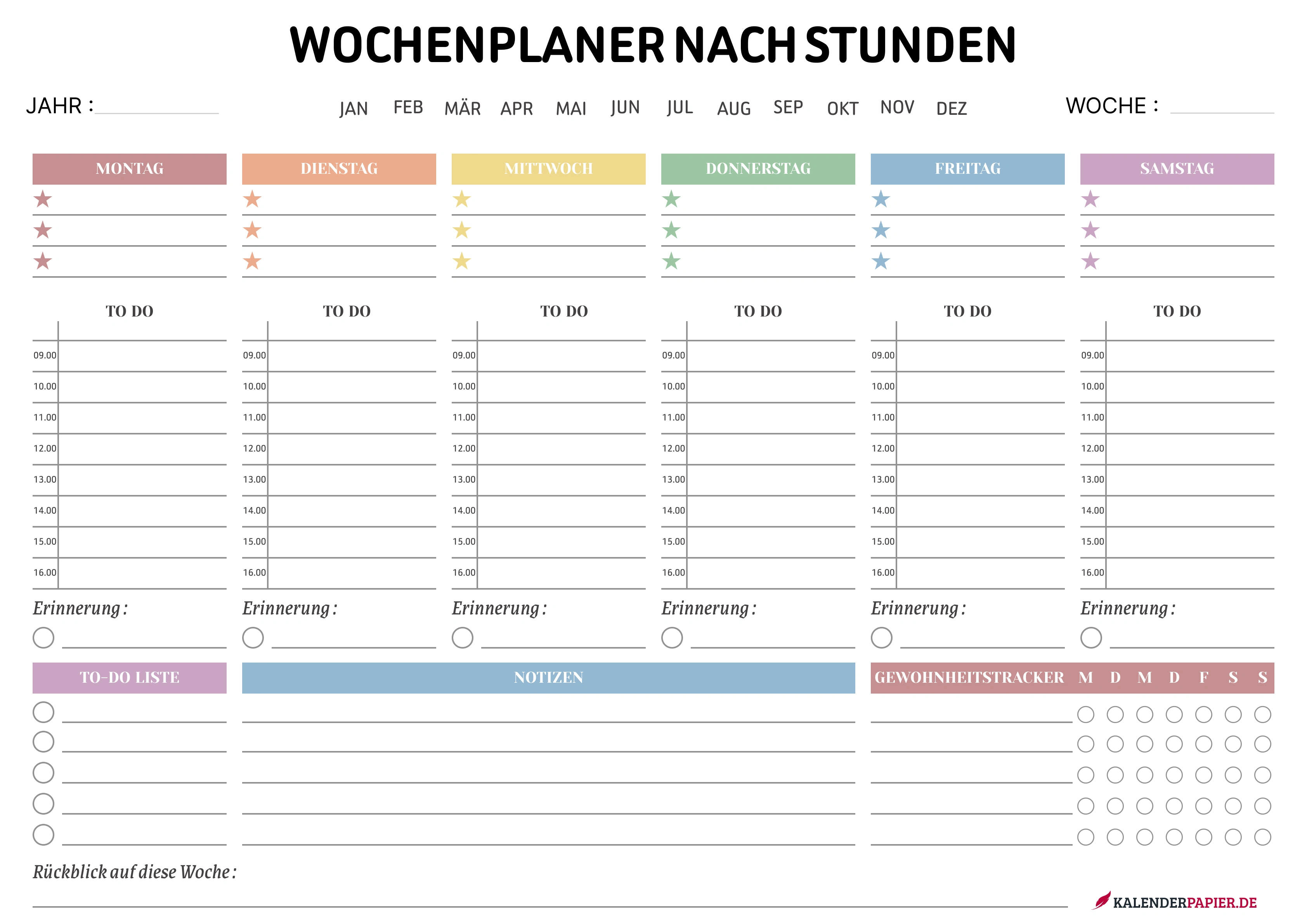 wocheplaner 2026 mit Kalenderwochen