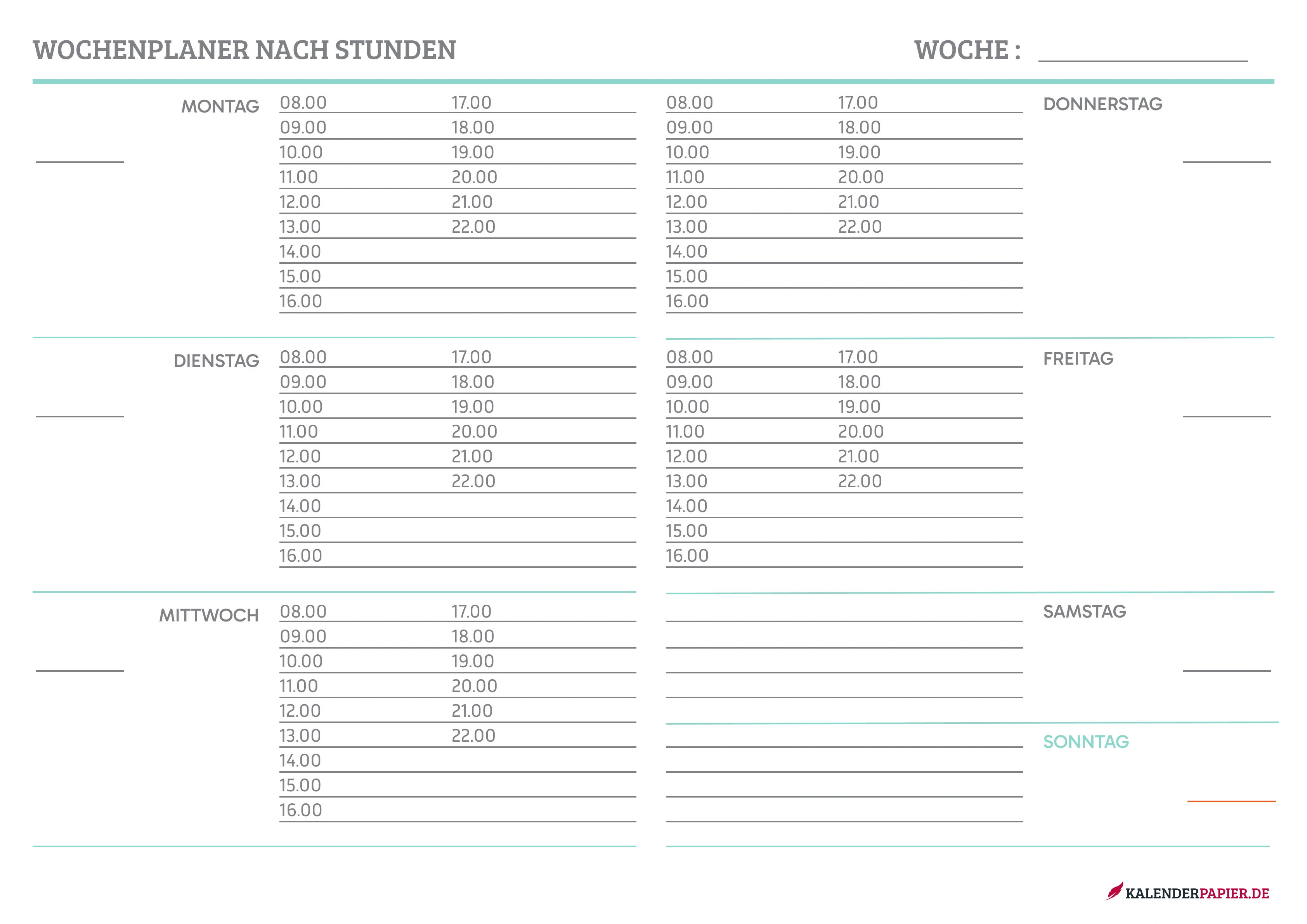 wocheplaner 2026 mit Mondphasen